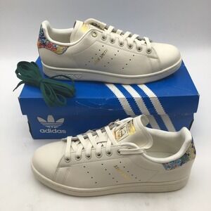 Adidas Stan Smith Floral White Gold Metallic‎ Sneakers JH5637 Womens Size 8 NEW